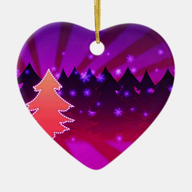 Ornamento De Cerâmica Árvores de Natal - Formas de Roxo (Frente)