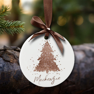 Ornamento De Cerâmica Árvores de Natal Glam   Rosa Luxurista Dourada