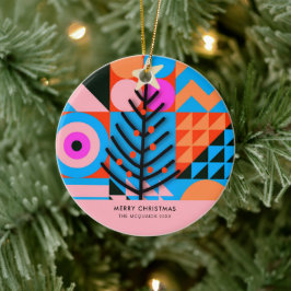 Ornamento De Cerâmica Árvores de Natal Pinks Geométricos Modernos Blues