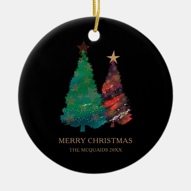 Ornamento De Cerâmica Árvores de Natal Pintadas À Mão Esparsa (Frente)