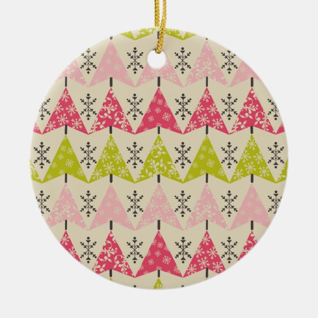 Ornamento De Cerâmica Árvores de Natal rosa e verde (Frente)