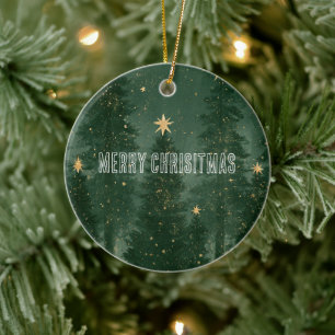 Ornamento De Cerâmica Árvores de Natal Verdes Estrelas Douradas