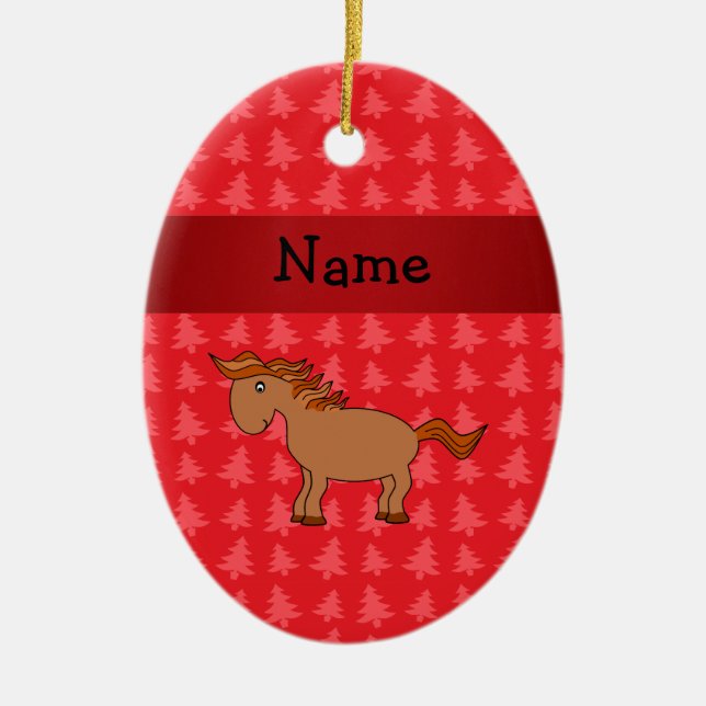 Ornamento De Cerâmica Árvores de Natal vermelhas personalizadas do (Frente)