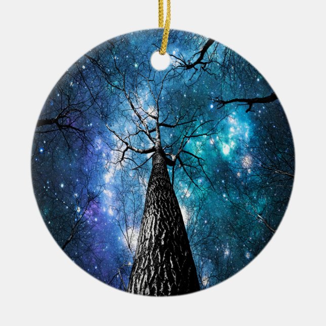 Ornamento De Cerâmica Árvores Negras Caindo Estrelas (Frente)
