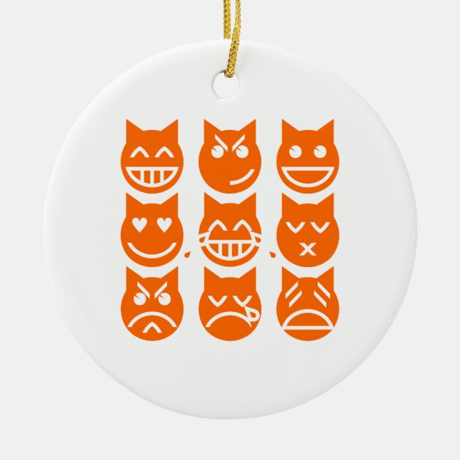 Ornamento De Cerâmica As 9 Vidas do Gato Emoji (Frente)