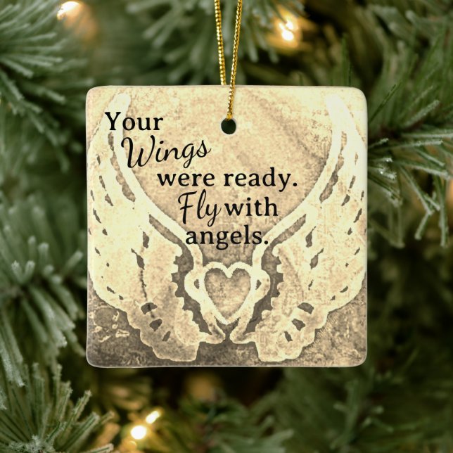 Ornamento De Cerâmica As Asas Estavam Prontas Angel Sepia Beige Foto Mem (Árvore)