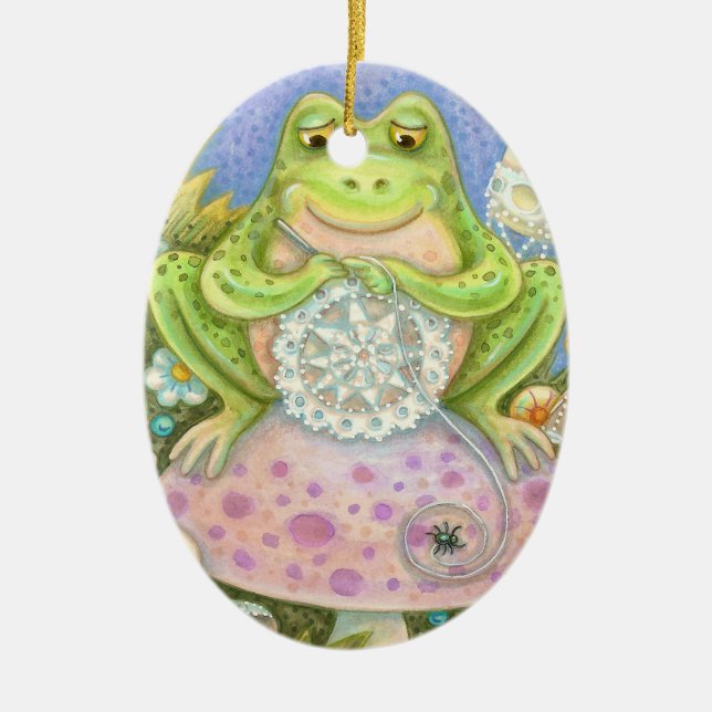 Ornamento De Cerâmica As Doílias Fazem Um Sapo OVAL Doméstico (Frente)