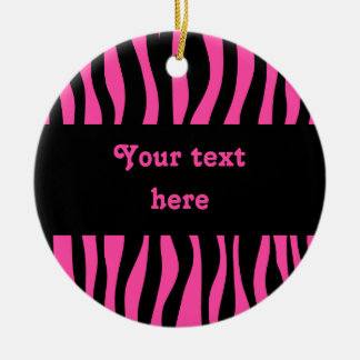 Ornamento De Cerâmica As faixas de zebra rosa-quente adicionam seu texto