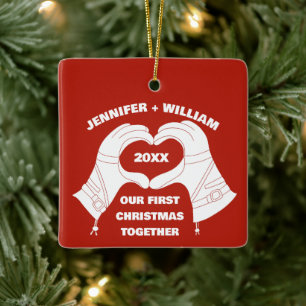 Ornamento De Cerâmica As Luvas De Esqui Mãos Forma Cardíaca Personalizad