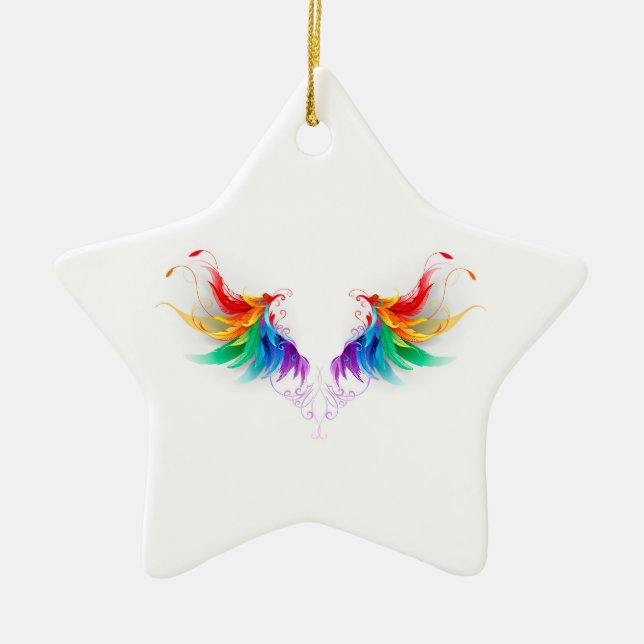 Ornamento De Cerâmica Asas Fluffy Rainbow (Frente)