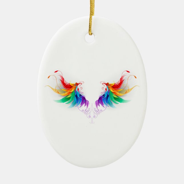 Ornamento De Cerâmica Asas Fluffy Rainbow (Frente)