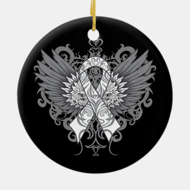 Ornamento De Cerâmica Asas Legal do Cancer pulmonar (Traseira)