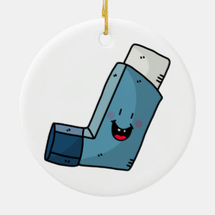 Ornamento De Cerâmica Asma Inhaler - desenho animado feliz