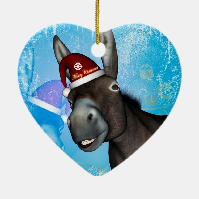 Ornamento De Cerâmica Asno engraçado do Natal com chapéu do Natal (Verso)