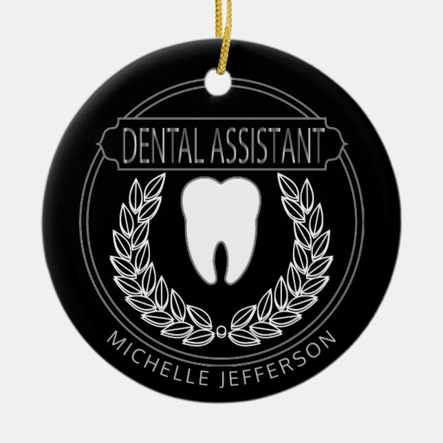 Ornamento De Cerâmica Assistente de 🦷 dentária - Preto, Branco e Pratea (Frente)