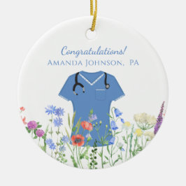 Ornamento De Cerâmica Assistente de médicos escrubs azuis PA