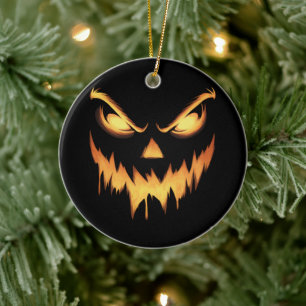 Ornamento De Cerâmica Assustador Pumpkin Jack O Lanterna Face Halloween