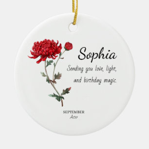Ornamento De Cerâmica Áster de Setembro Aniversário Personalizado