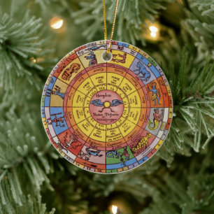 Ornamento De Cerâmica Astrologia Antiquada da Vintage, Roda Zodiac Celes