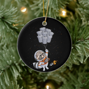Ornamento De Cerâmica Astronauta animal engraçado Guaxinim Lua latas de