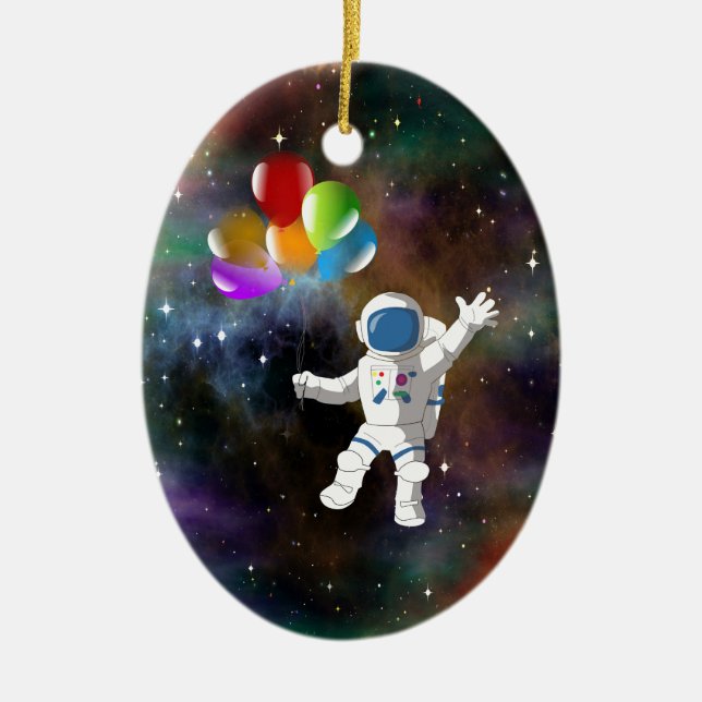 Ornamento De Cerâmica Astronauta com Balões (Frente)