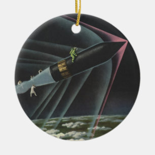 Ornamento De Cerâmica Astronauta de Ficção Científica Vintage montando u