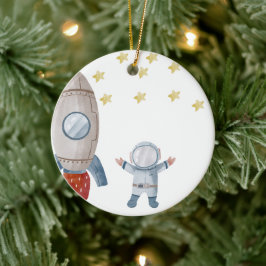 Ornamento De Cerâmica Astronauta Personalizado para Bebês Primeiro Natal