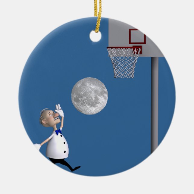 Ornamento De Cerâmica Astrônomo jogando basquete (Frente)