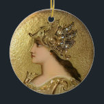 ORNAMENTO DE CERÂMICA ATHENA PORTRAIT COM HELMET DE OURO E GRIFFINS<br><div class="desc">Elegante design de monograma de pedra de sapphire azul 3D com esmalte de ouro Art Nouveau Miniatura: Athena .Artística Holiday Enfeites de natal , </div>