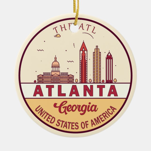 Ornamento De Cerâmica Atlanta Georgia City Skyline Emblem (Frente)