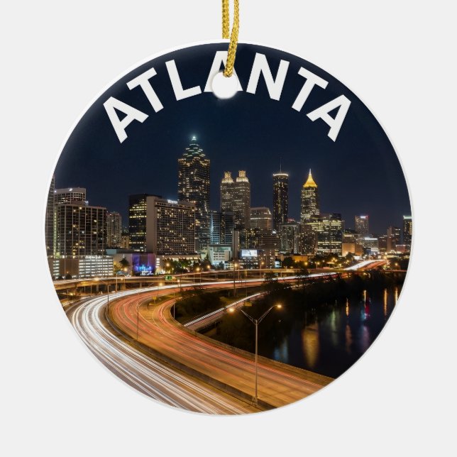 Ornamento De Cerâmica Atlanta Georgia Skyline, Night City Lights Souveni (Frente)