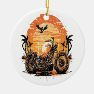 Ornamento De Cerâmica Atordoamento do Sunset Clássico de Motocicleta Ret