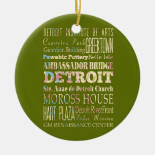Ornamento De Cerâmica Atrações & lugares famosos de Detroit, Michigan.
