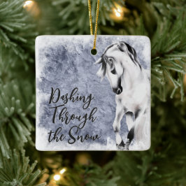Ornamento De Cerâmica Atravessando a Neve com Elegância Cavalo Lindo Nat