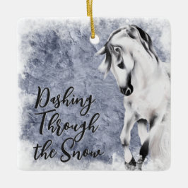 Ornamento De Cerâmica Atravessando a Neve com Elegância Cavalo Lindo Nat