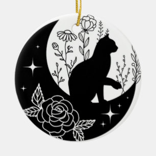 Ornamento De Cerâmica Atrelho de Gato Preto e Branco para Janela Lua