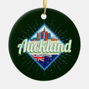 Ornamento De Cerâmica Auckland Nova Zelândia retro skyline vintage