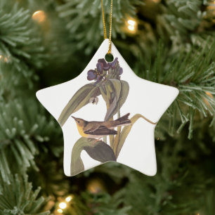 Ornamento De Cerâmica Audubon Vigor Vireo com Flor Roxo