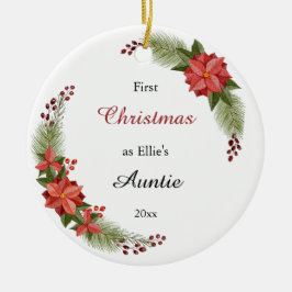 Ornamento De Cerâmica Auntie Baby Photo First Christmas Floral