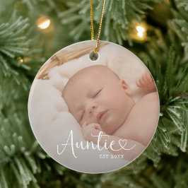Ornamento De Cerâmica Auntie Established 2 Baby Photo Cute Heart