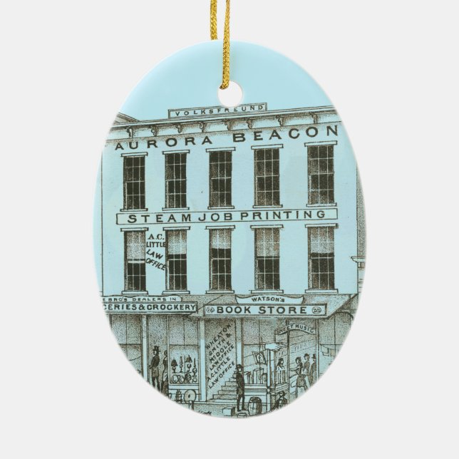 Ornamento De Cerâmica Aurora Illinois Aurora Beacon News 1871 Stone Lith (Verso)