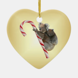 Ornamento De Cerâmica Aussie Christmas Koalas em Candy Cane
