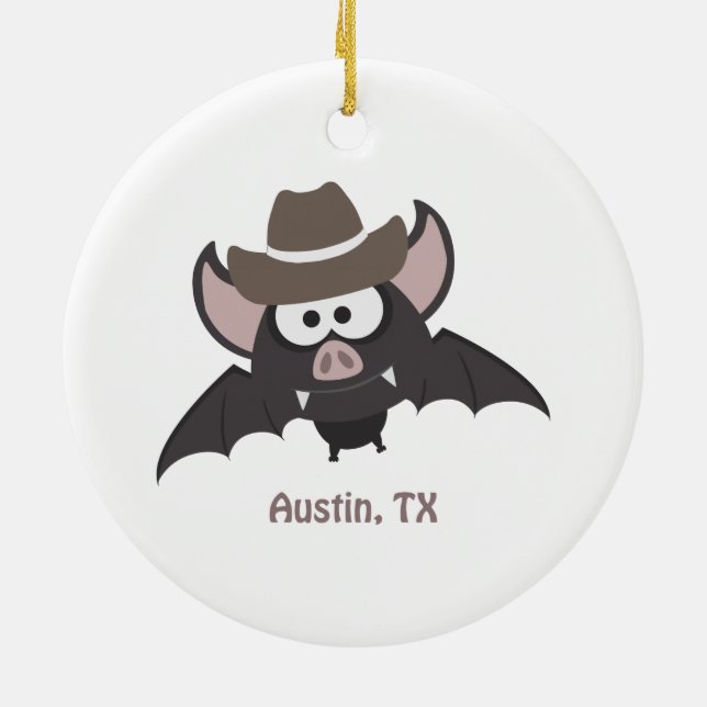 Ornamento De Cerâmica Austin Texas - Bat de Cowboy (Traseira)
