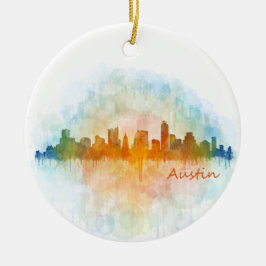Ornamento De Cerâmica Austin Texas skyline watercolor v4
