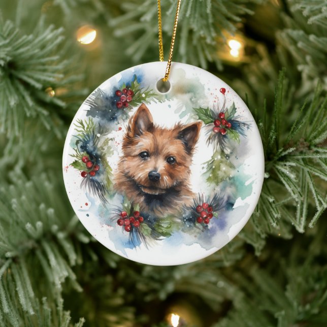 Ornamento De Cerâmica Austrália Terrier Christmas Wreath Festivo Pup (Árvore)