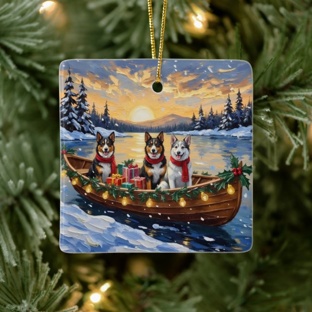 Ornamento De Cerâmica Australian Cattle Dog Christmas Boat Holiday (Árvore)