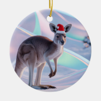 Ornamento De Cerâmica Australian Christmas Kangaroo + Santa Hat Holiday