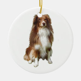 Ornamento De Cerâmica Australian Shepherd (C) - Vermelho-branco