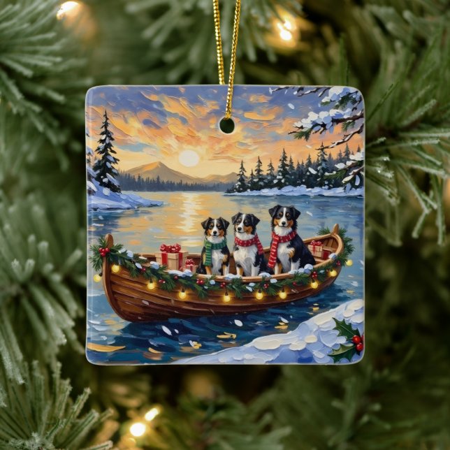 Ornamento De Cerâmica Australian Shepherd Christmas Boat Holiday (Árvore)