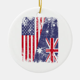 Ornamento De Cerâmica AUSTRALIANA ROOTS Half American Flag AUSTRÁLIA